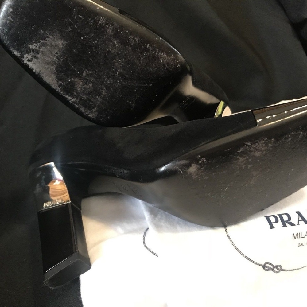 PRADA~ Suede & Patent Leather Heels~Size 39/8.5 with Silver Hardware~ - Picture 6 of 7